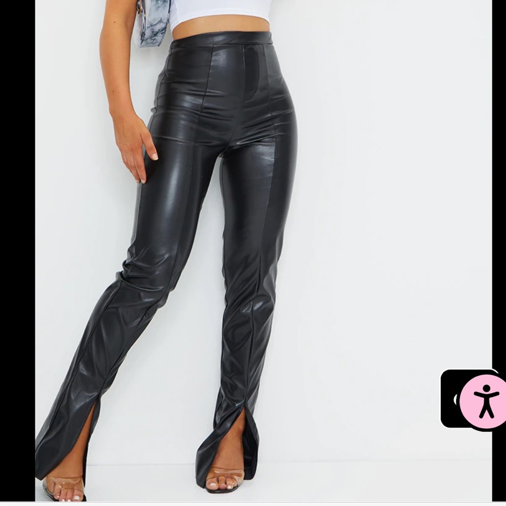 Pretty little thing split hem black faux leather pants